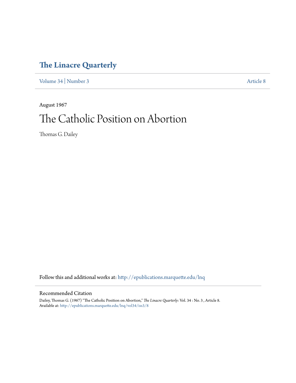 The Catholic Position on Abortion