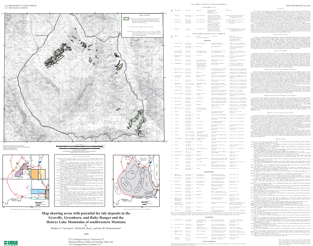 Talc Mines, Prospects, and Occurrences Explanation Study Area