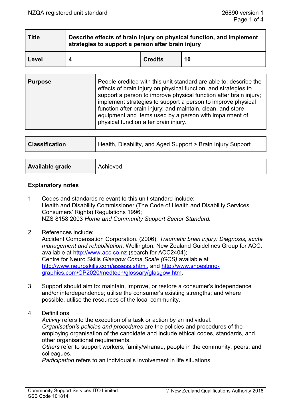 26890 Describe Effects of Brain Injury on Physical Function, and Implement Strategies To