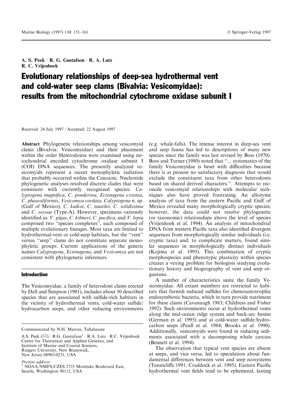 Evolutionary Relationships of Deep-Sea Hydrothermal Vent And