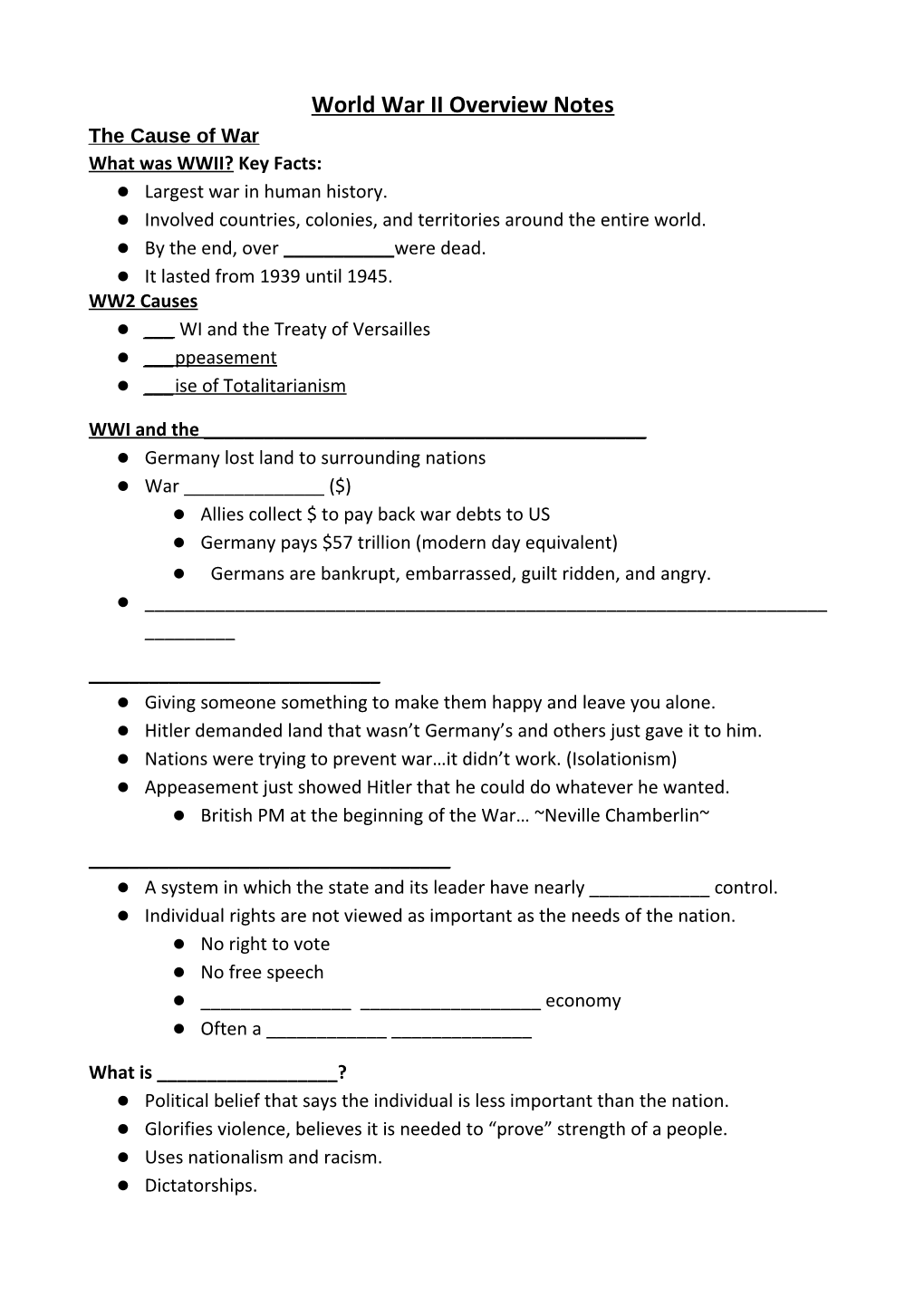 World War II Overview Notes