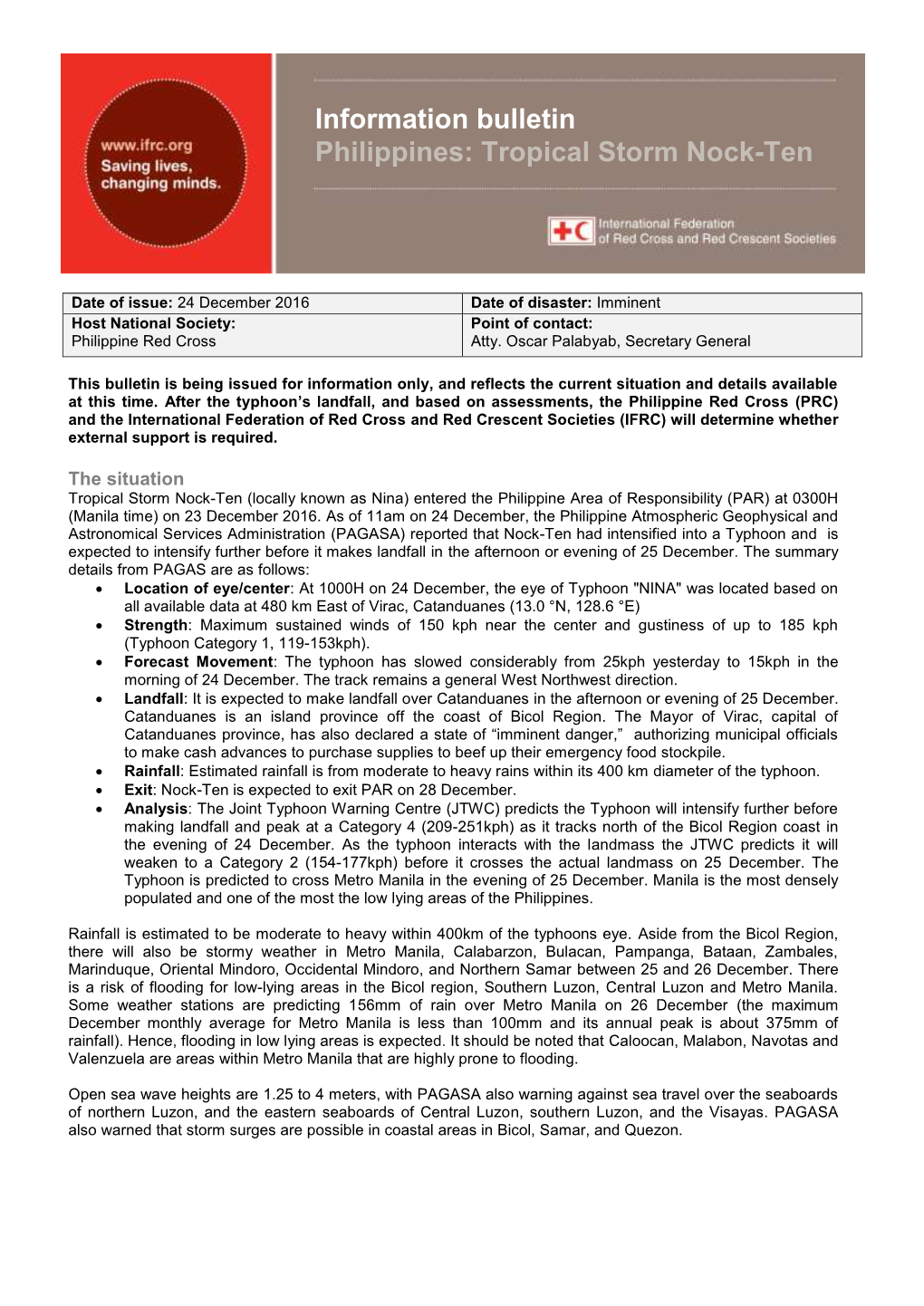 Information Bulletin Philippines: Tropical Storm Nock-Ten