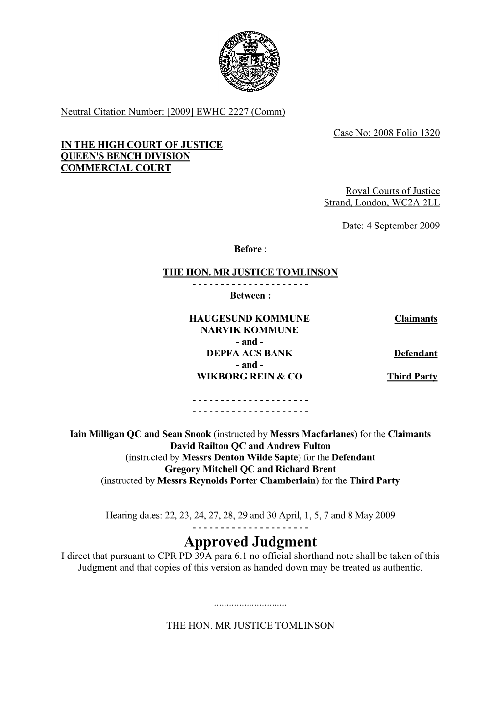 High Court Judgment Template