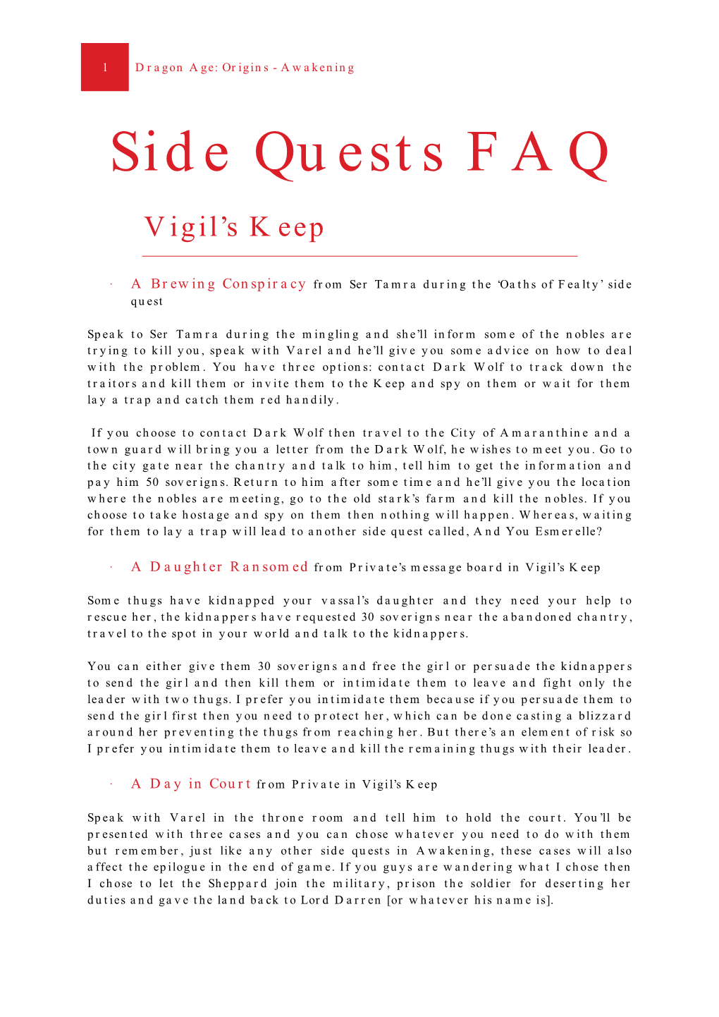 Side Quests FAQ