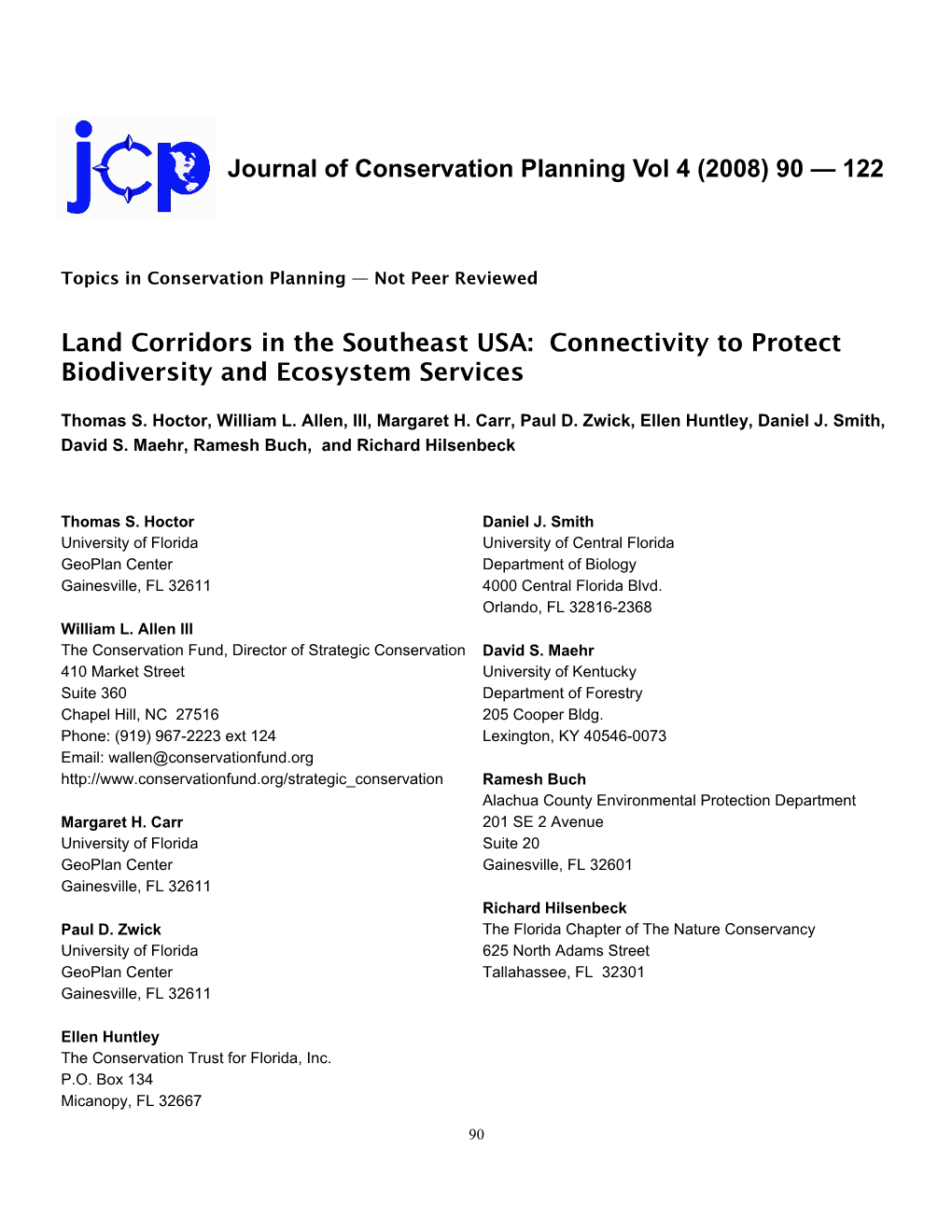 Land Corridors in the Southeast USA: Connectivity to Protect Biodiversity and Ecosystem Services