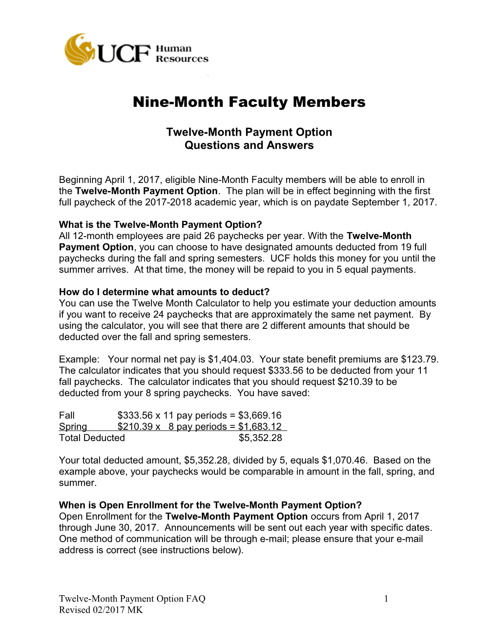 9 Month Faculty Salary Election Option