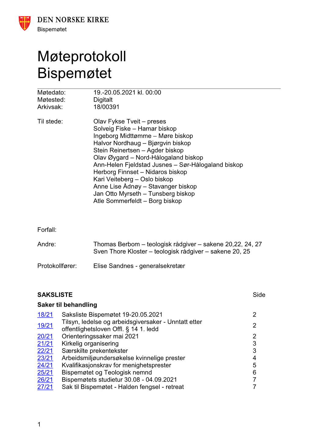 Agenda Bispemøtet 2017