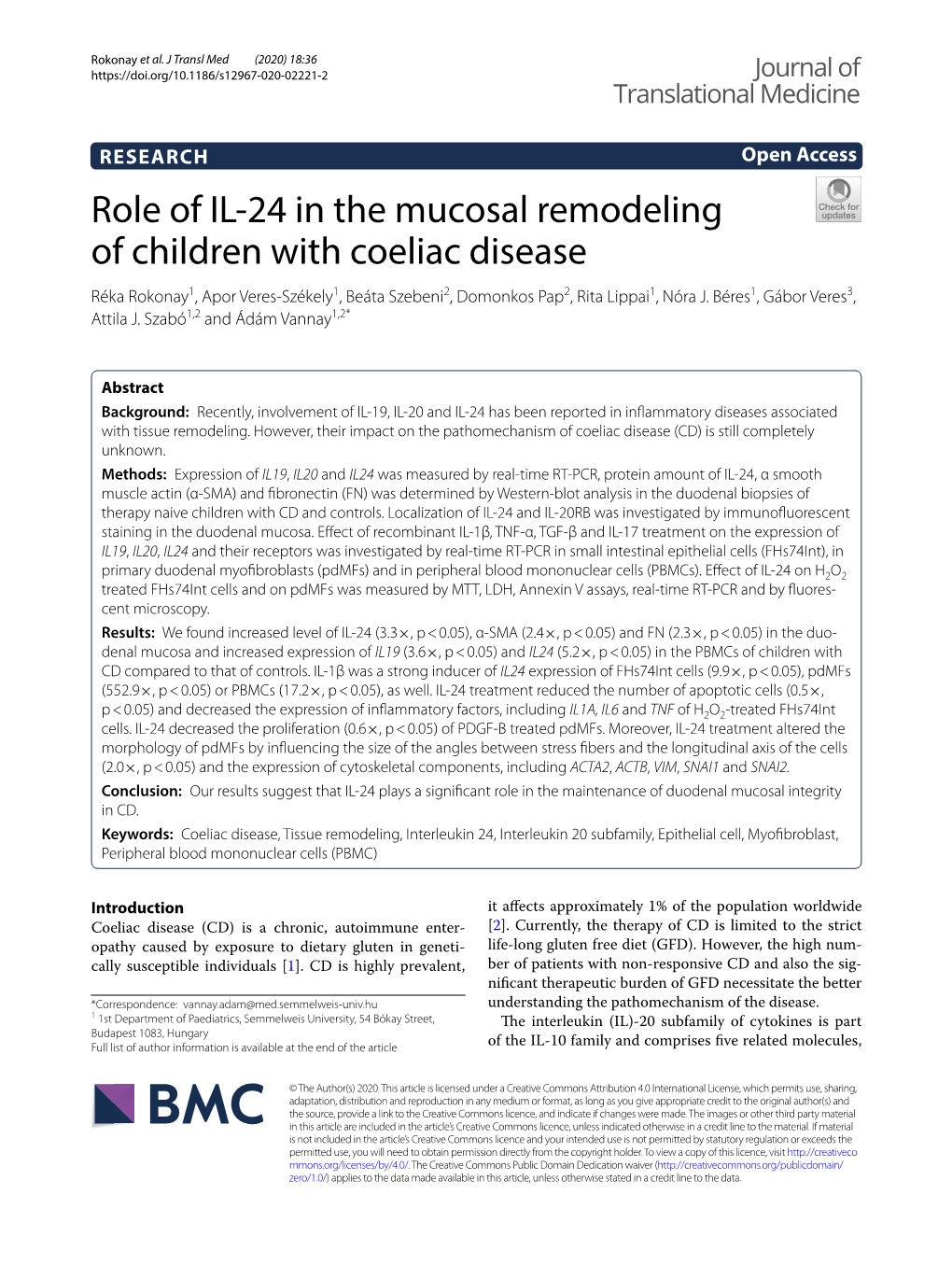 Role of IL-24 in the Mucosal Remodeling of Children with Coeliac Disease