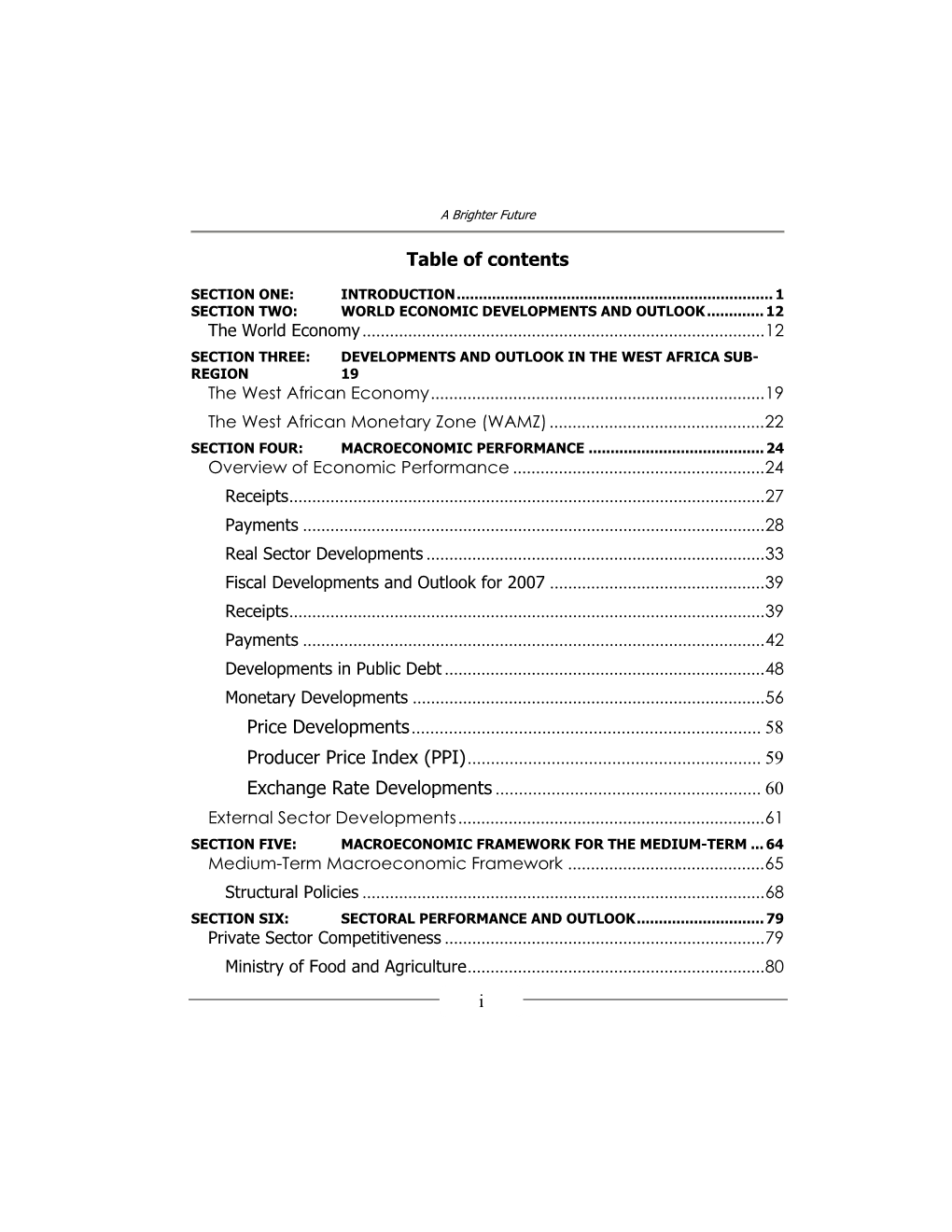 I Table of Contents Price Developments