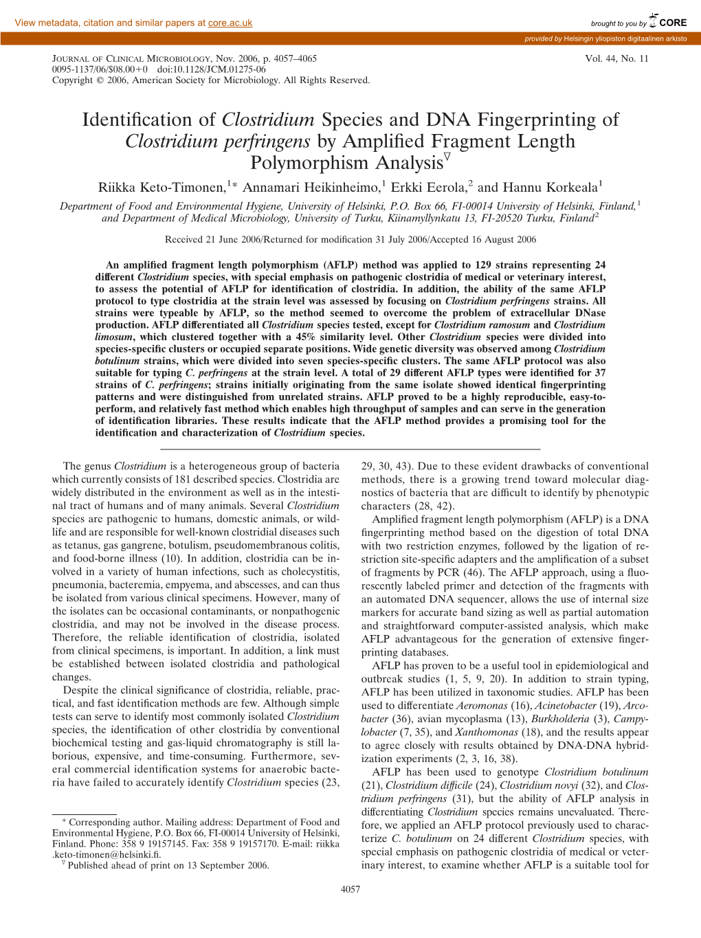 Identification of Clostridium Species and DNA Fingerprinting Of