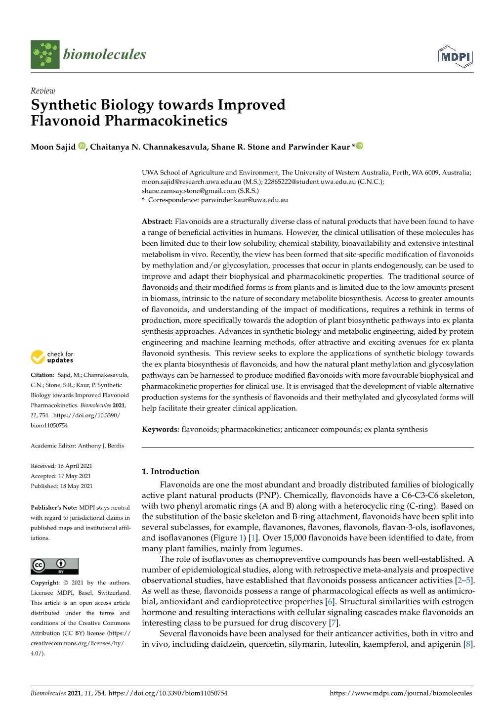 Synthetic Biology Towards Improved Flavonoid Pharmacokinetics