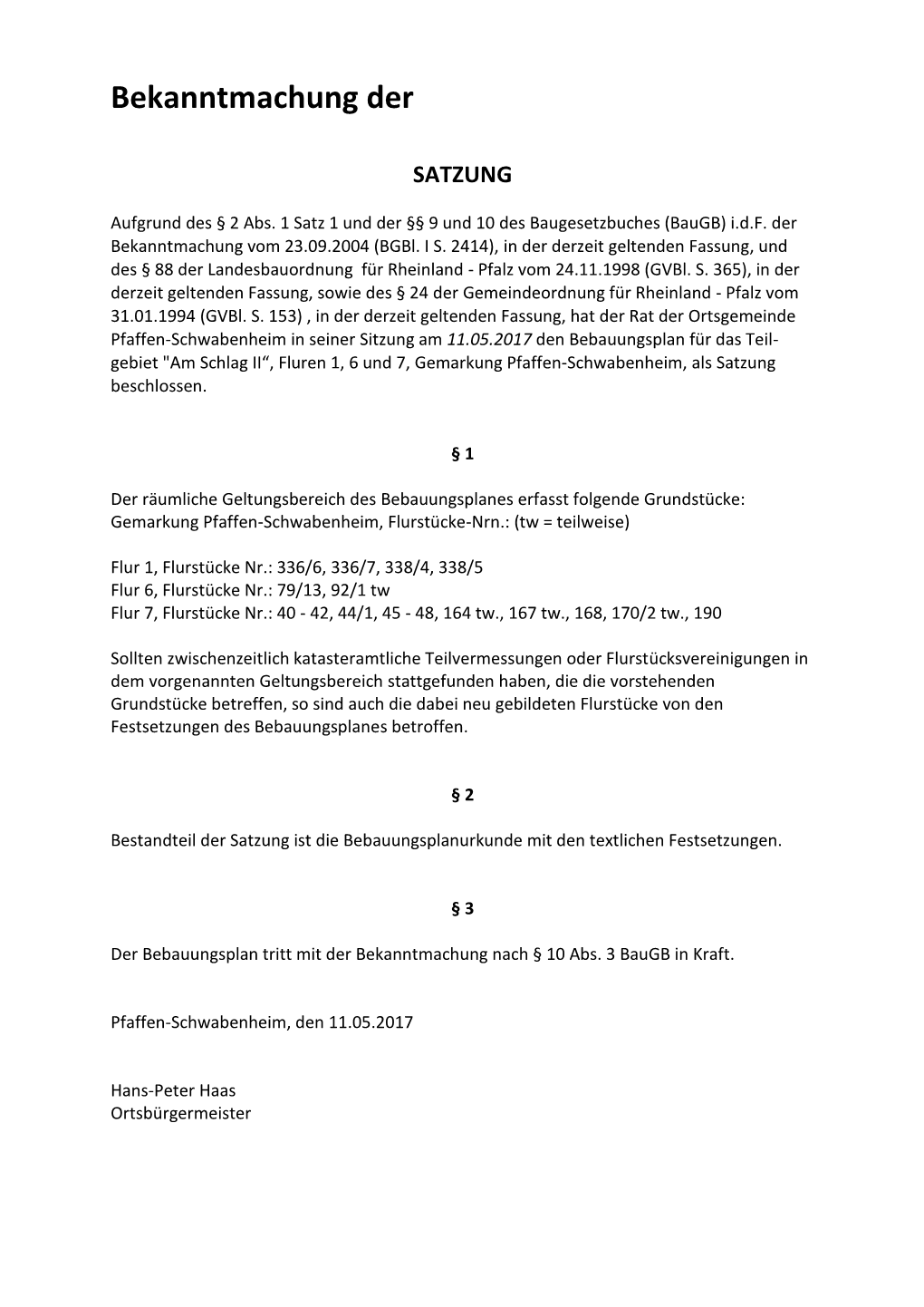 Bebauungsplan Der Ortsgemeinde Hergenfeld Für Das Teilgebiet