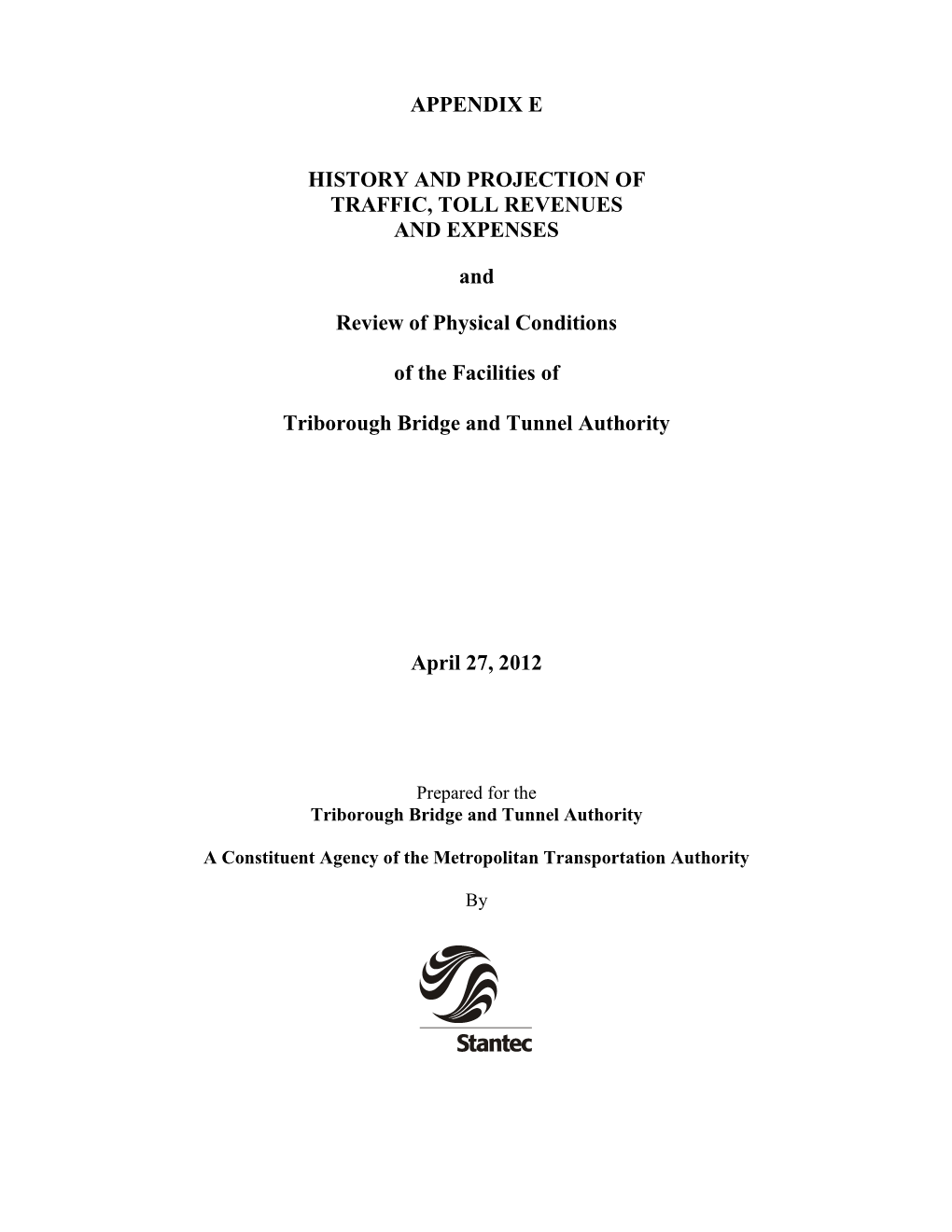 Appendix E History and Projection of Traffic, Toll
