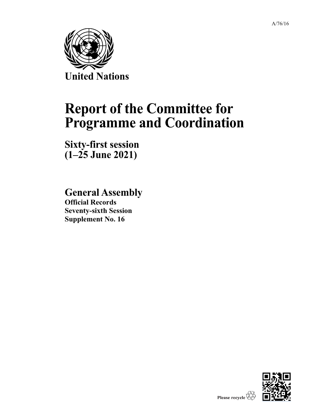 Report of the Committee for Programme and Coordination