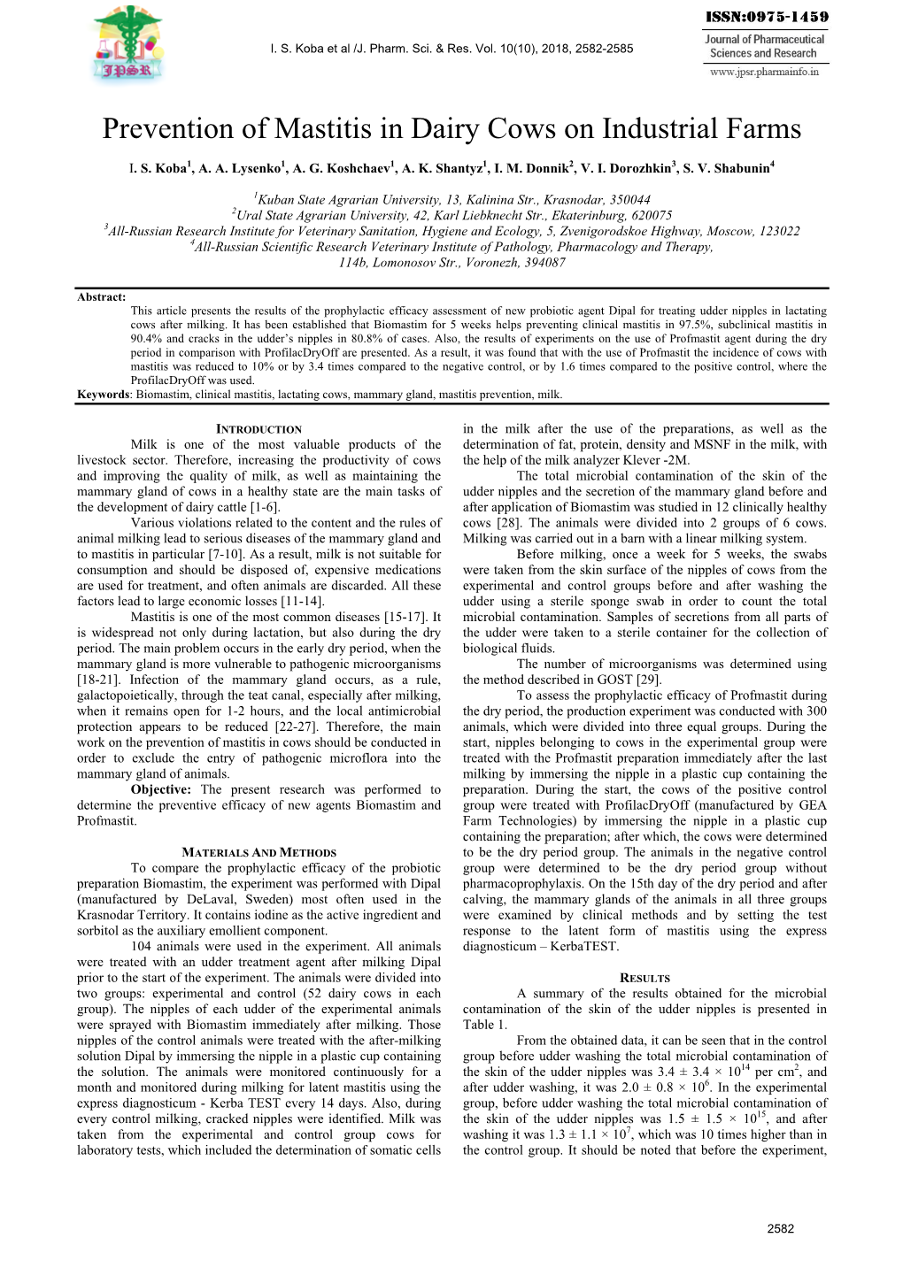 Prevention of Mastitis in Dairy Cows on Industrial Farms