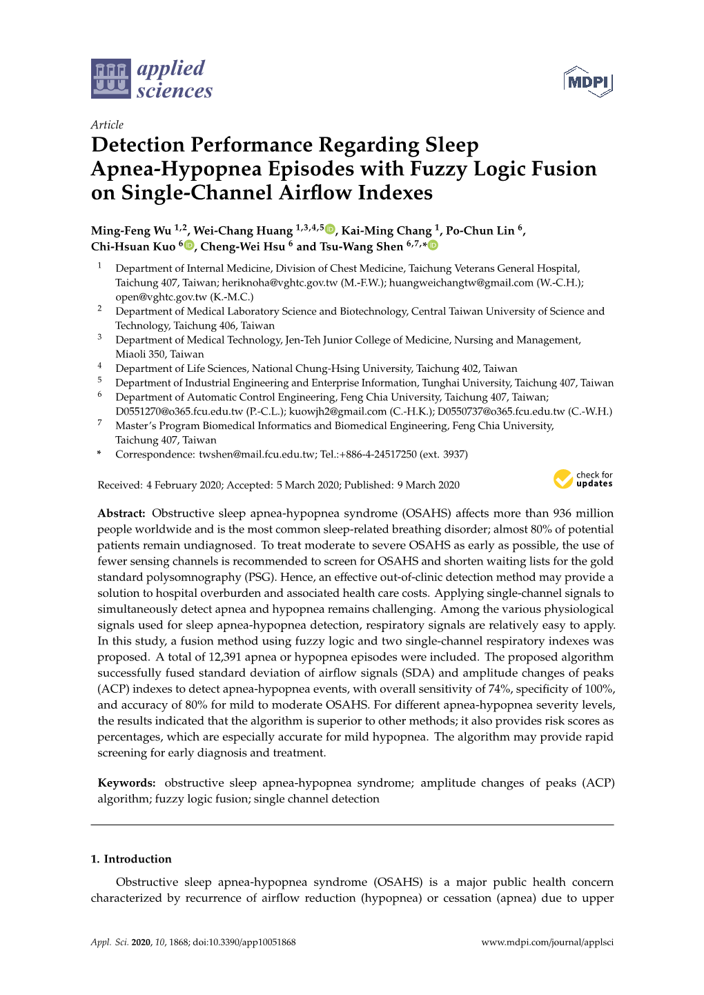 Detection Performance Regarding Sleep Apnea-Hypopnea Episodes with Fuzzy Logic Fusion on Single-Channel Airﬂow Indexes