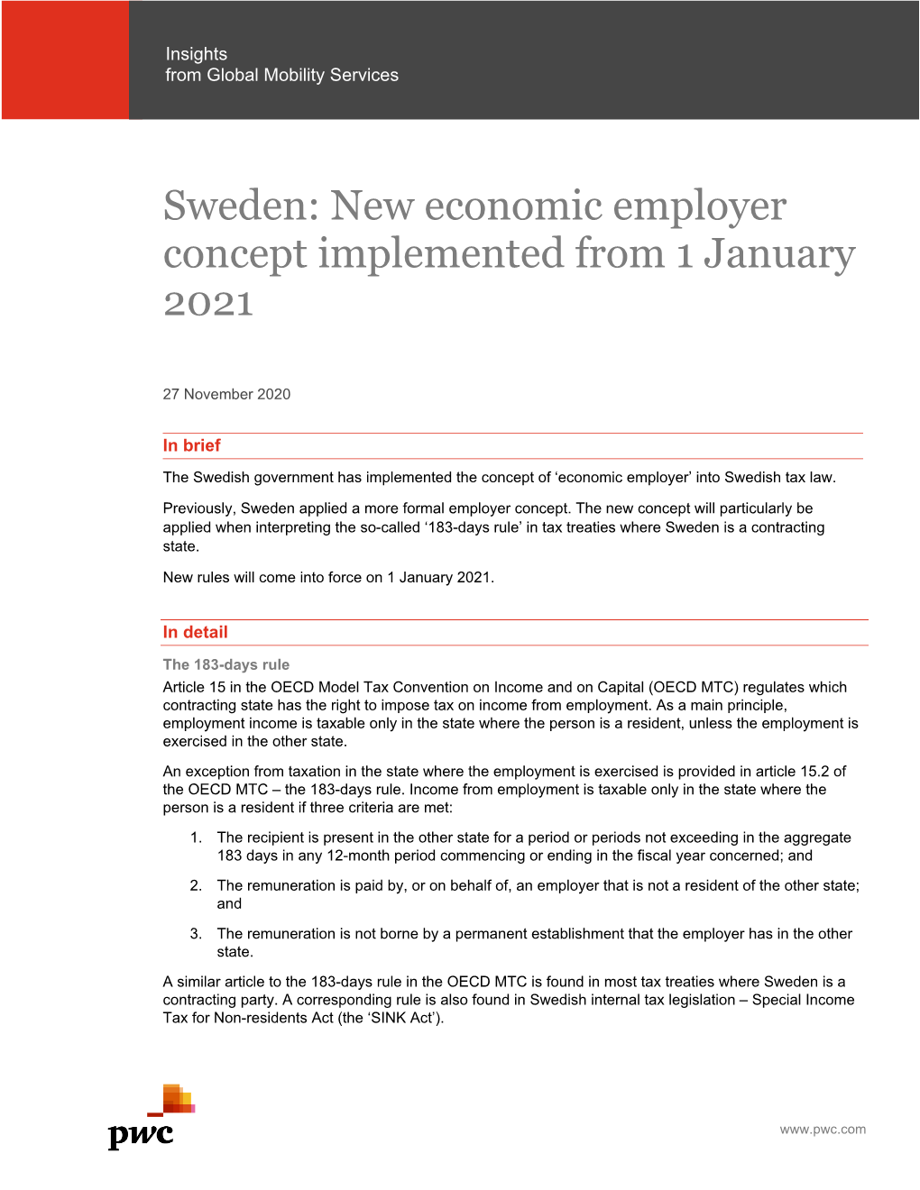 Sweden: New Economic Employer Concept Implemented from 1 January 2021