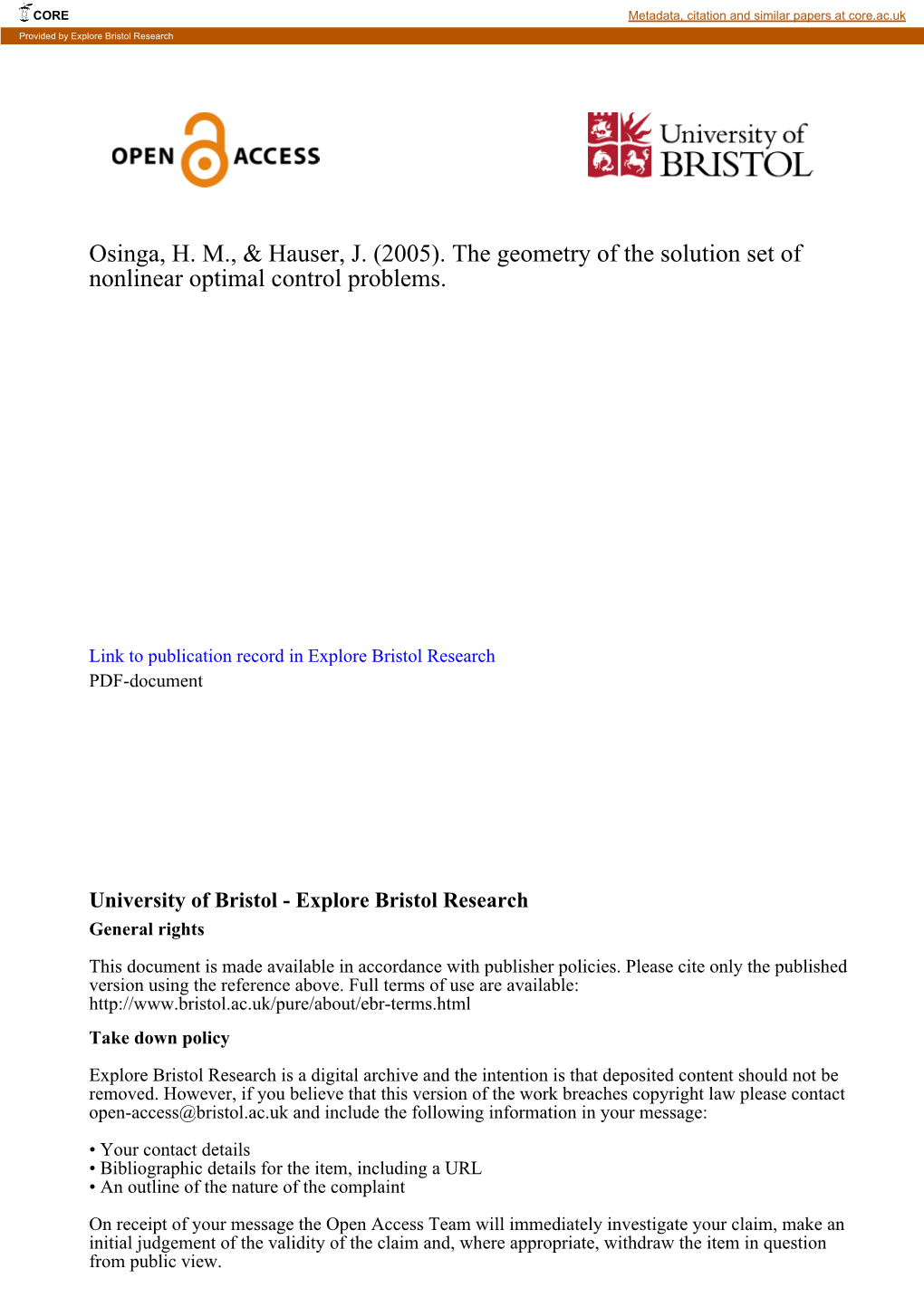 The Geometry of the Solution Set of Nonlinear Optimal Control Problems