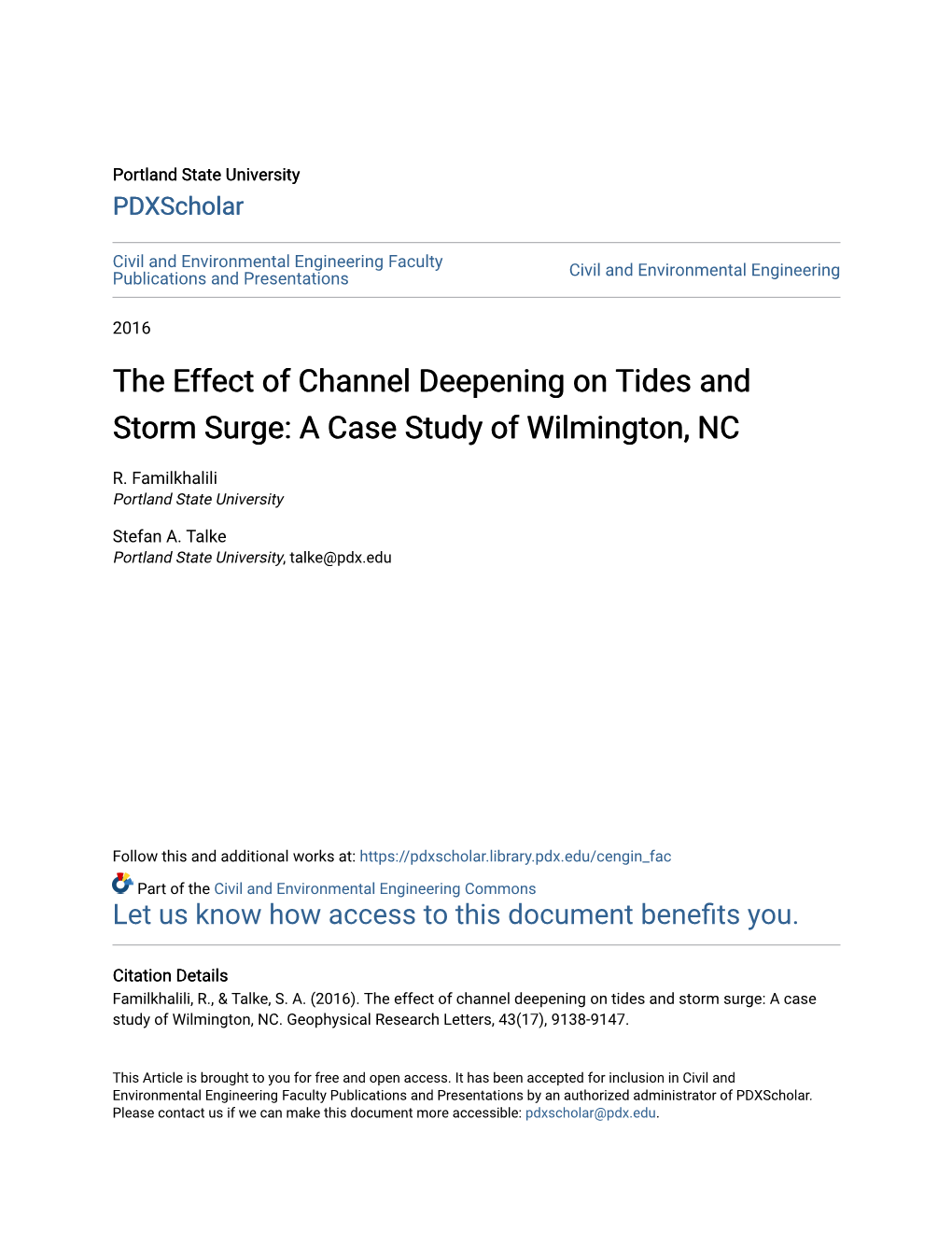 The Effect of Channel Deepening on Tides and Storm Surge: a Case Study of Wilmington, NC