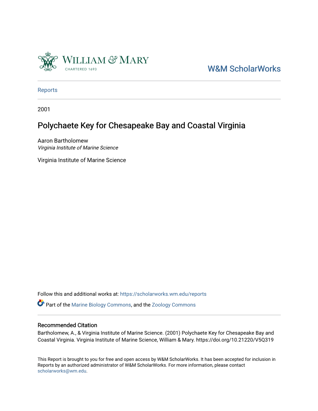 Polychaete Key for Chesapeake Bay and Coastal Virginia