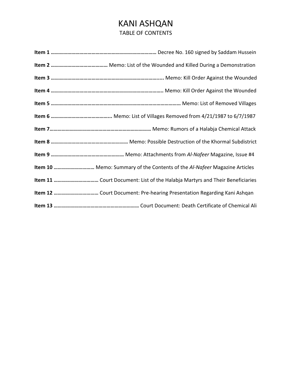 Kani Ashqan Table of Contents