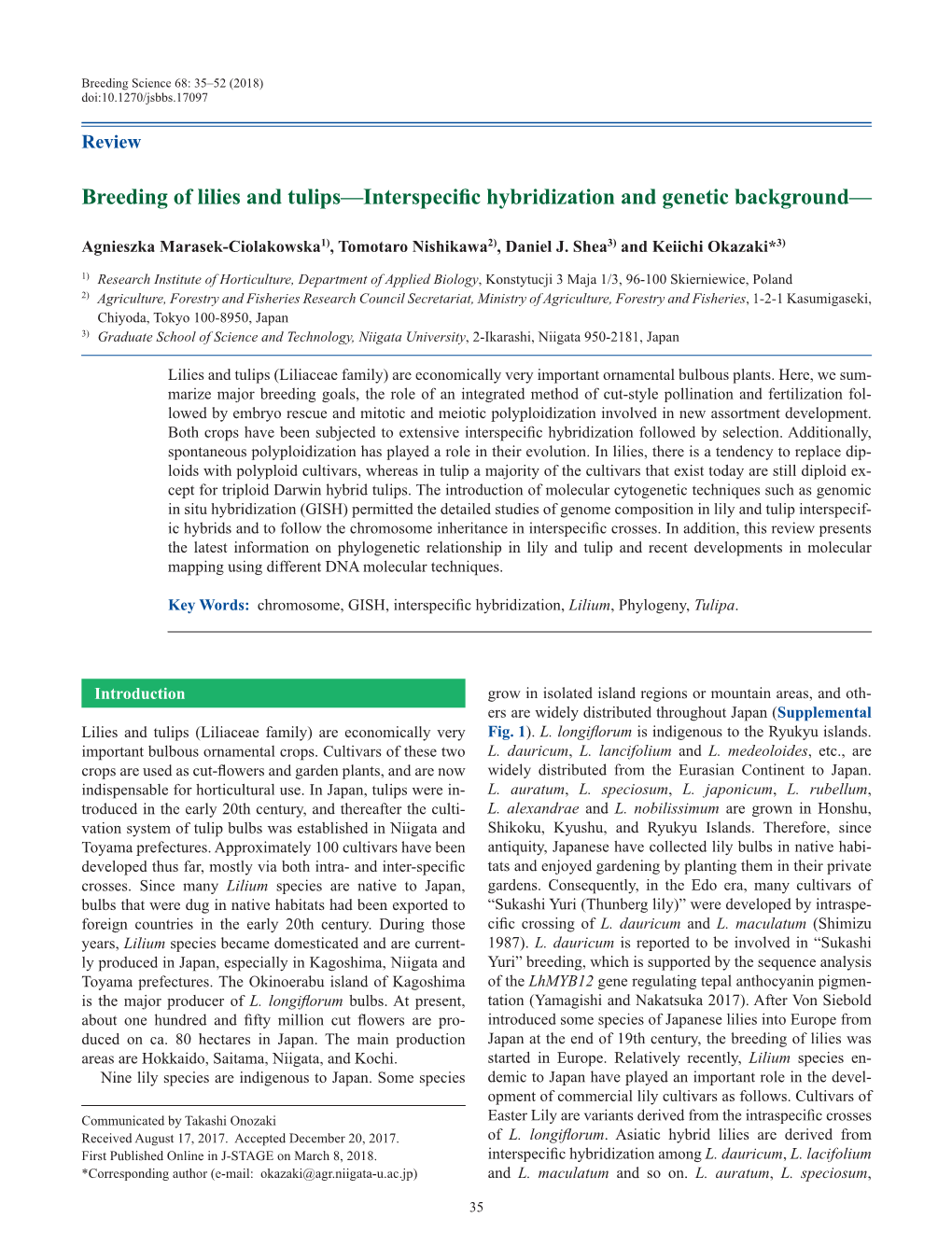 Breeding of Lilies and Tulips—Interspecific Hybridization and Genetic Background—