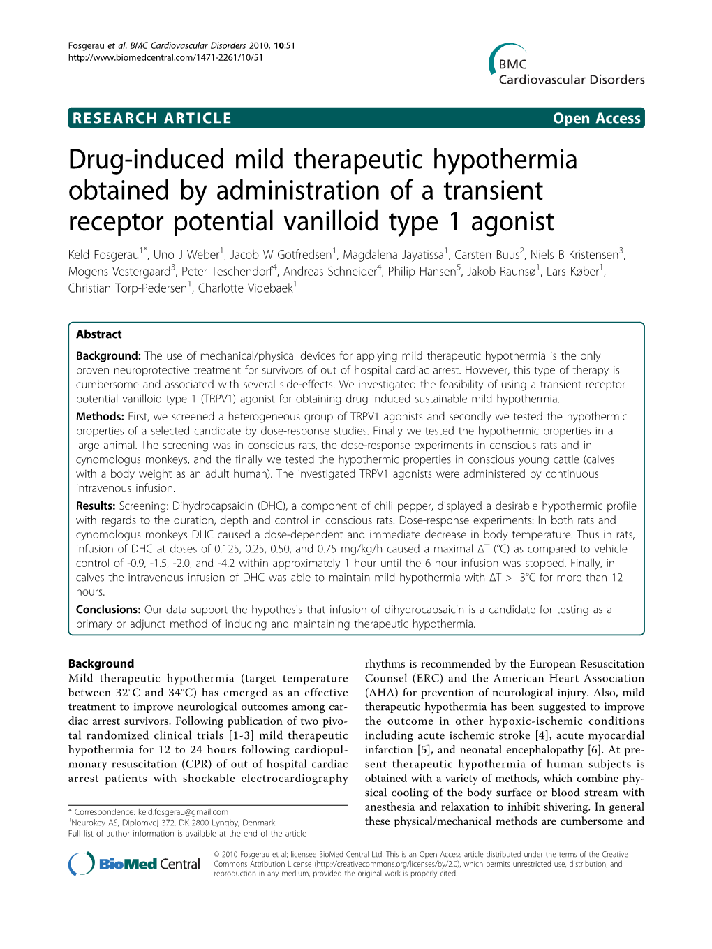 Drug-Induced Mild Therapeutic Hypothermia Obtained By