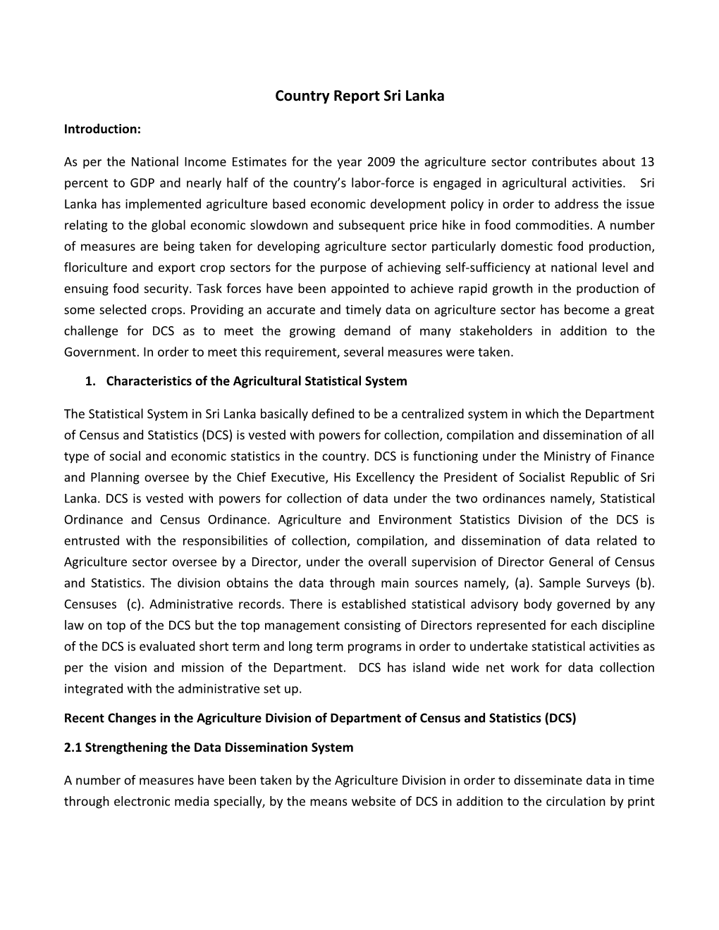 Review Of Present State Of Food And Agriculture Statistics In Sri Lanka