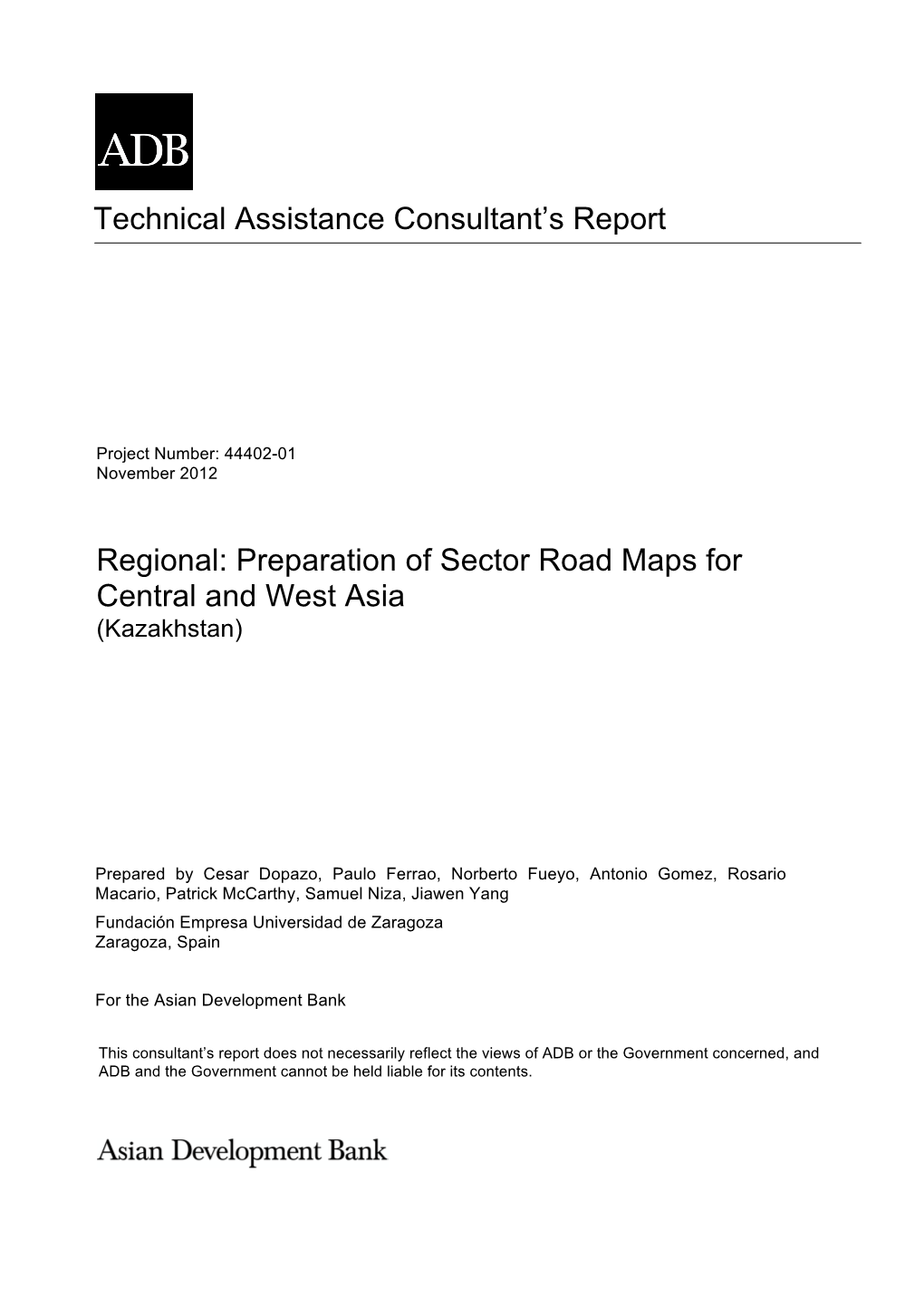 Regional: Preparation of Sector Road Maps for Central and West Asia (Kazakhstan)