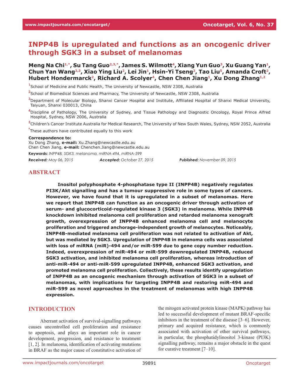 INPP4B Is Upregulated and Functions As an Oncogenic Driver Through SGK3 in a Subset of Melanomas