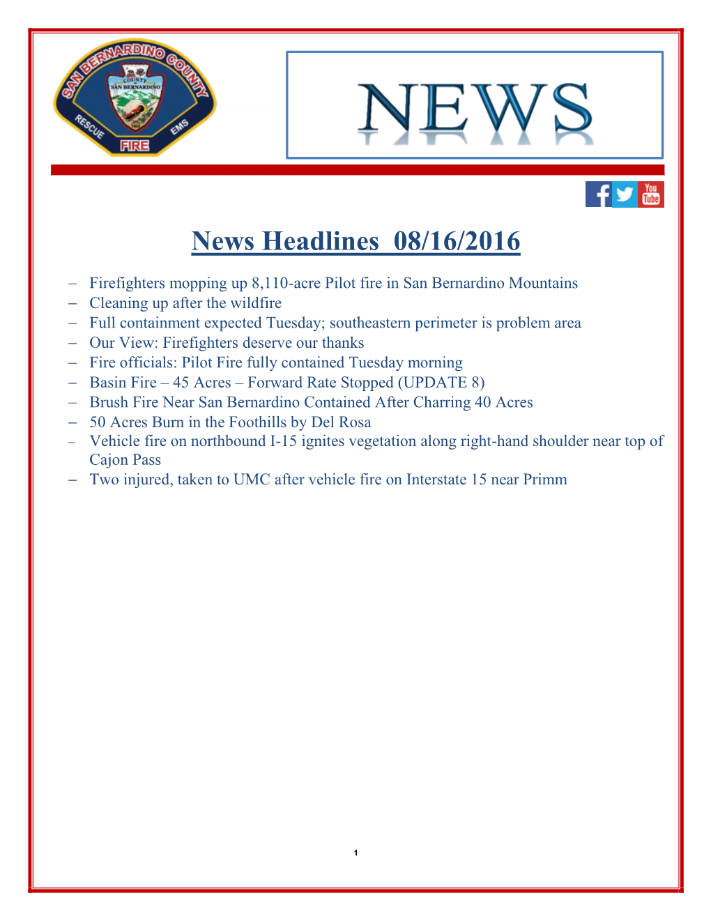 News Headlines 08/16/2016