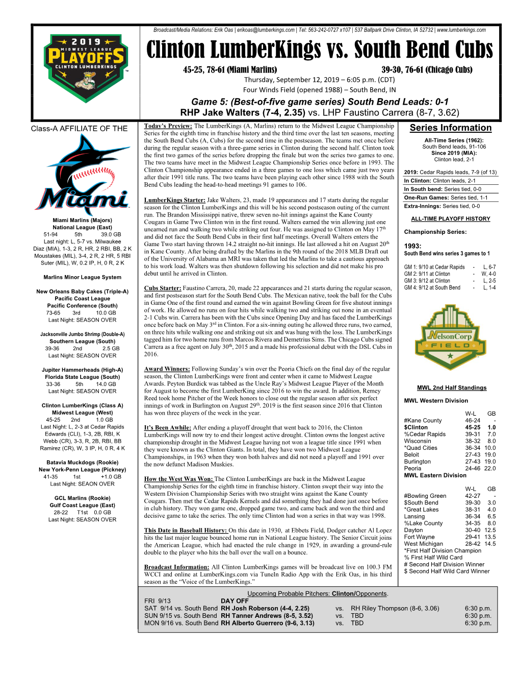 Clinton Lumberkings Vs. South Bend Cubs