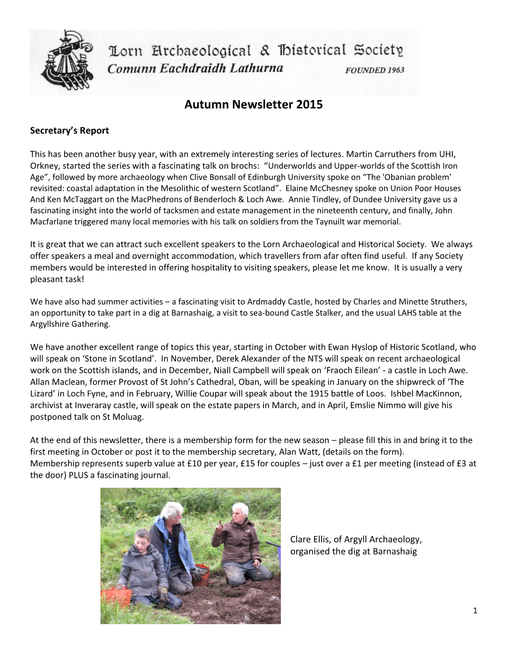 Newsletter Autumn 2015