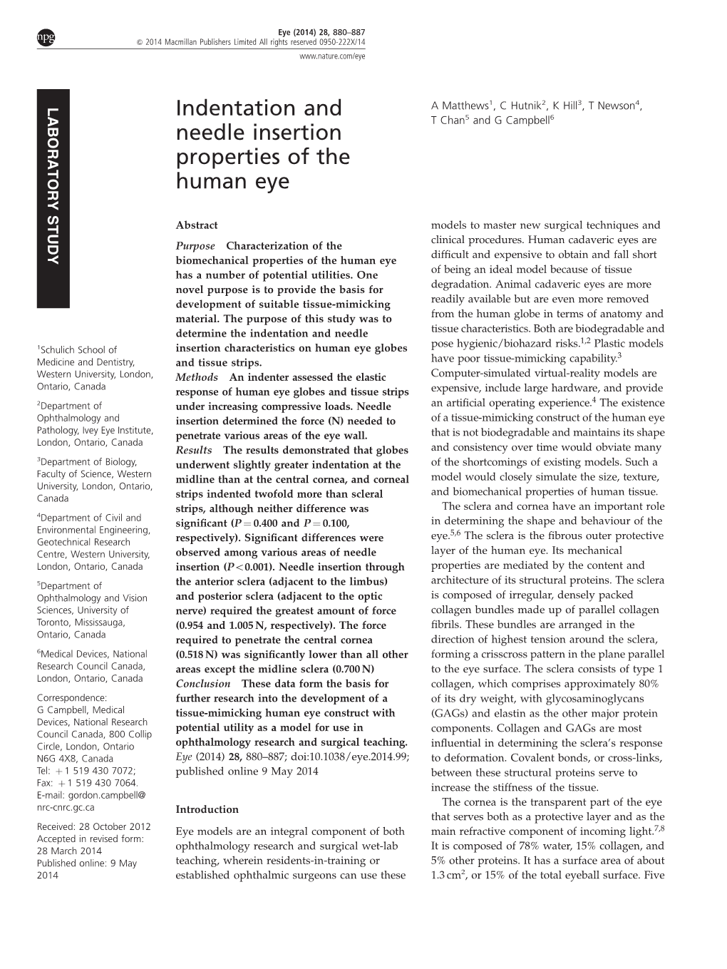 Indentation and Needle Insertion Properties of the Human