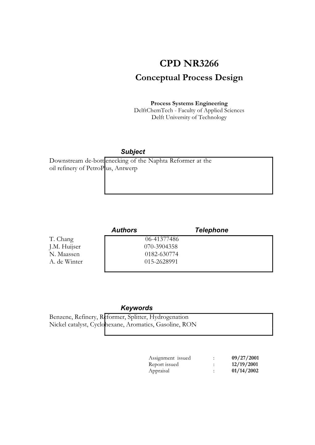 CPD NR3266 Conceptual Process Design