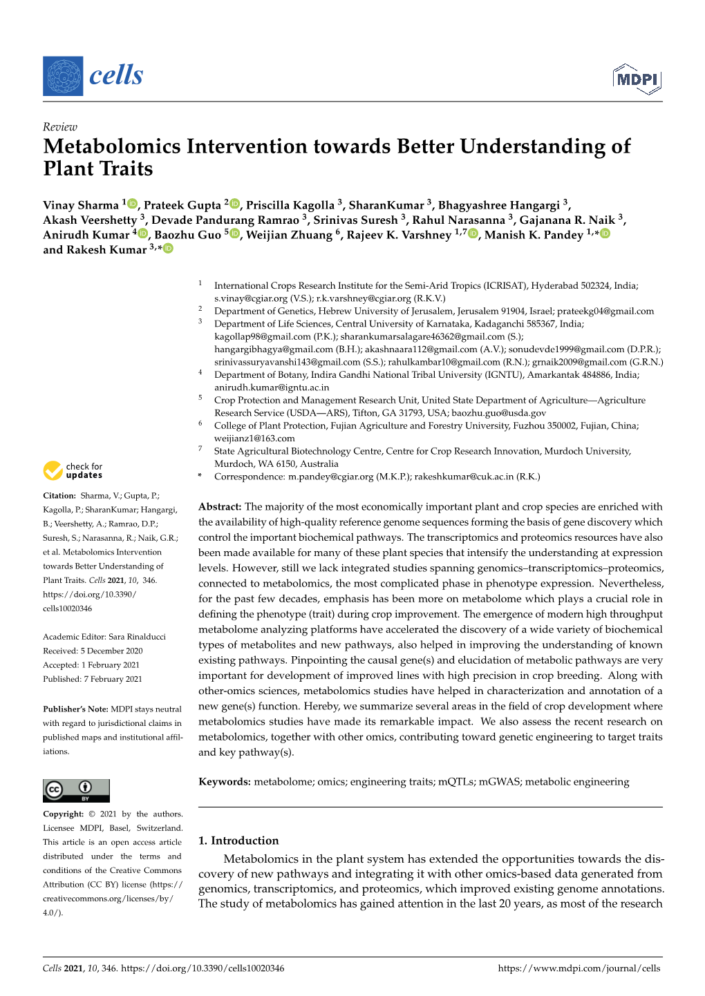 Metabolomics Intervention Towards Better Understanding of Plant Traits
