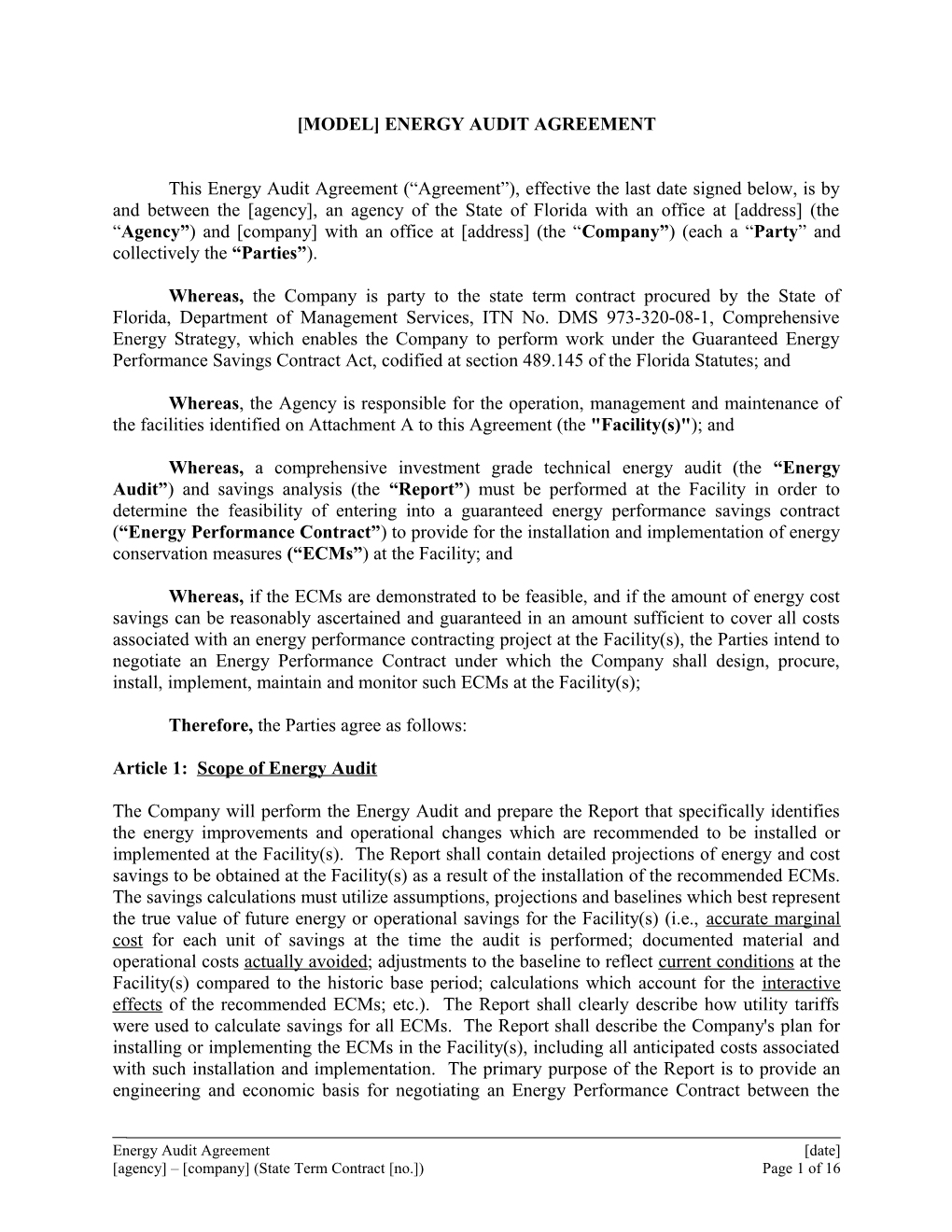 Model Energy Audit Agreement