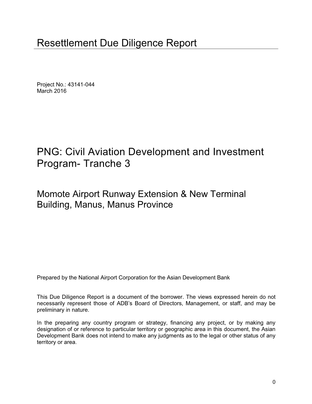 Resettlement Due Diligence Report