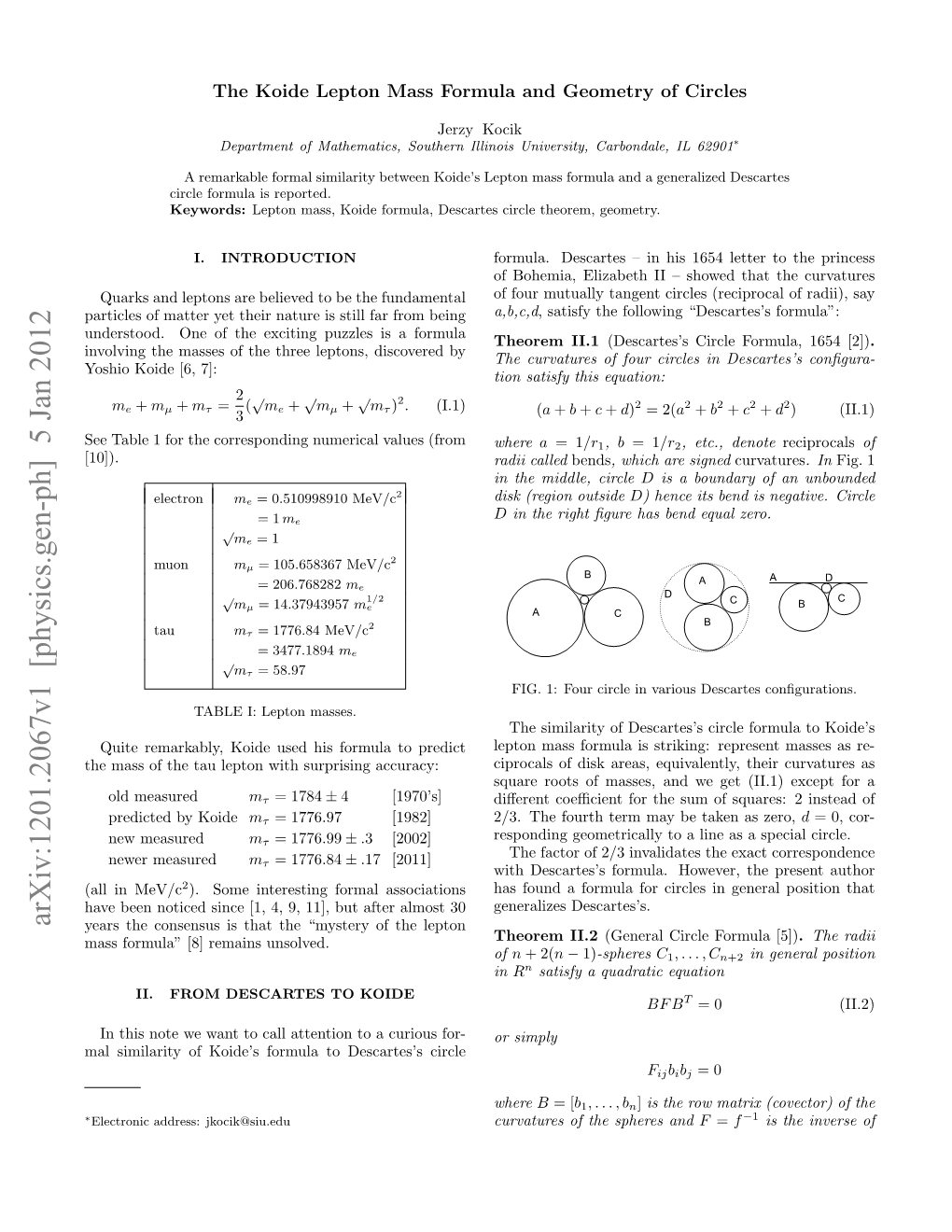 The Koide Lepton Mass Formula and Geometry of Circles