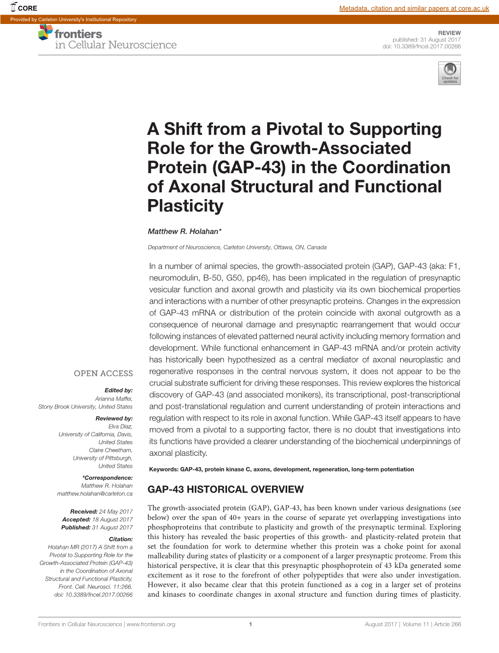 (GAP-43) in the Coordination of Axonal Structural and Functional Plasticity