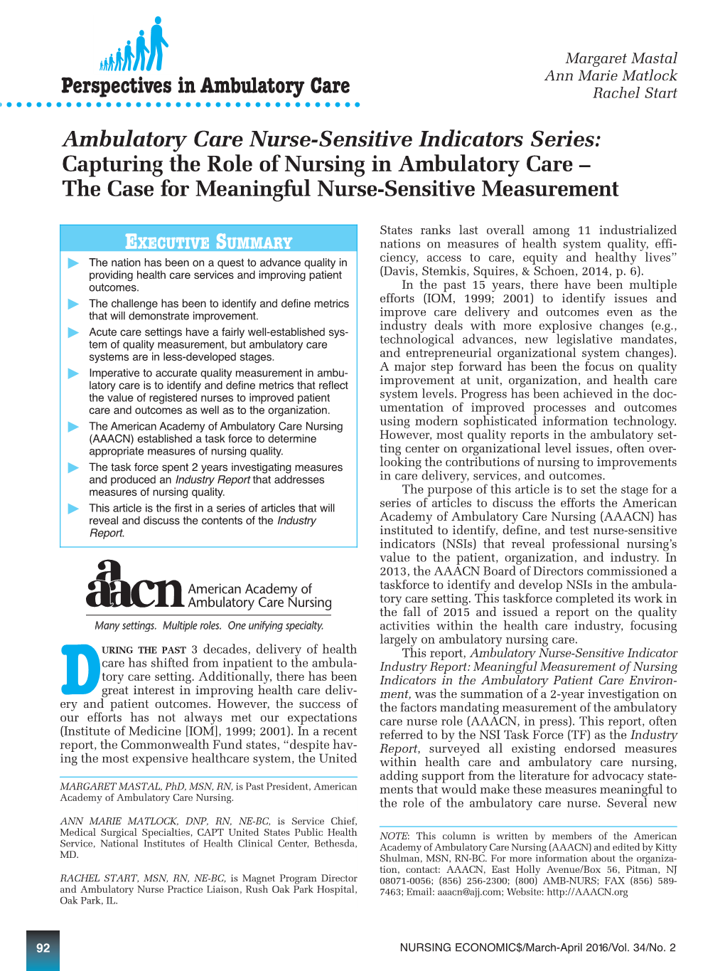 Capturing the Role of Nursing in Ambulatory Care – the Case for Meaningful Nurse-Sensitive Measurement