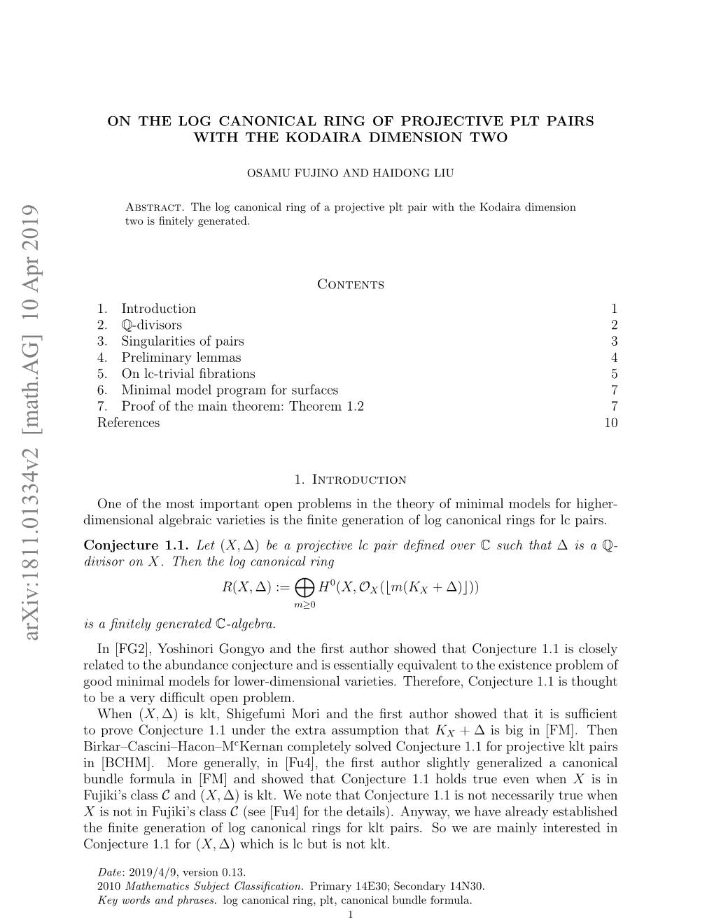 Arxiv:1811.01334V2 [Math.AG] 10 Apr 2019 H Nt Eeaino O Aoia Ig O L Ar.S Eaema Are We So Pairs