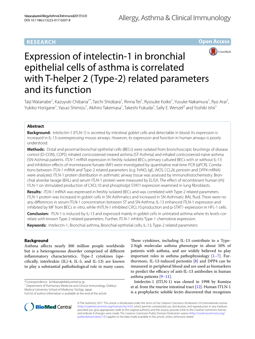 Expression of Intelectin-1 in Bronchial Epithelial Cells of Asthma Is