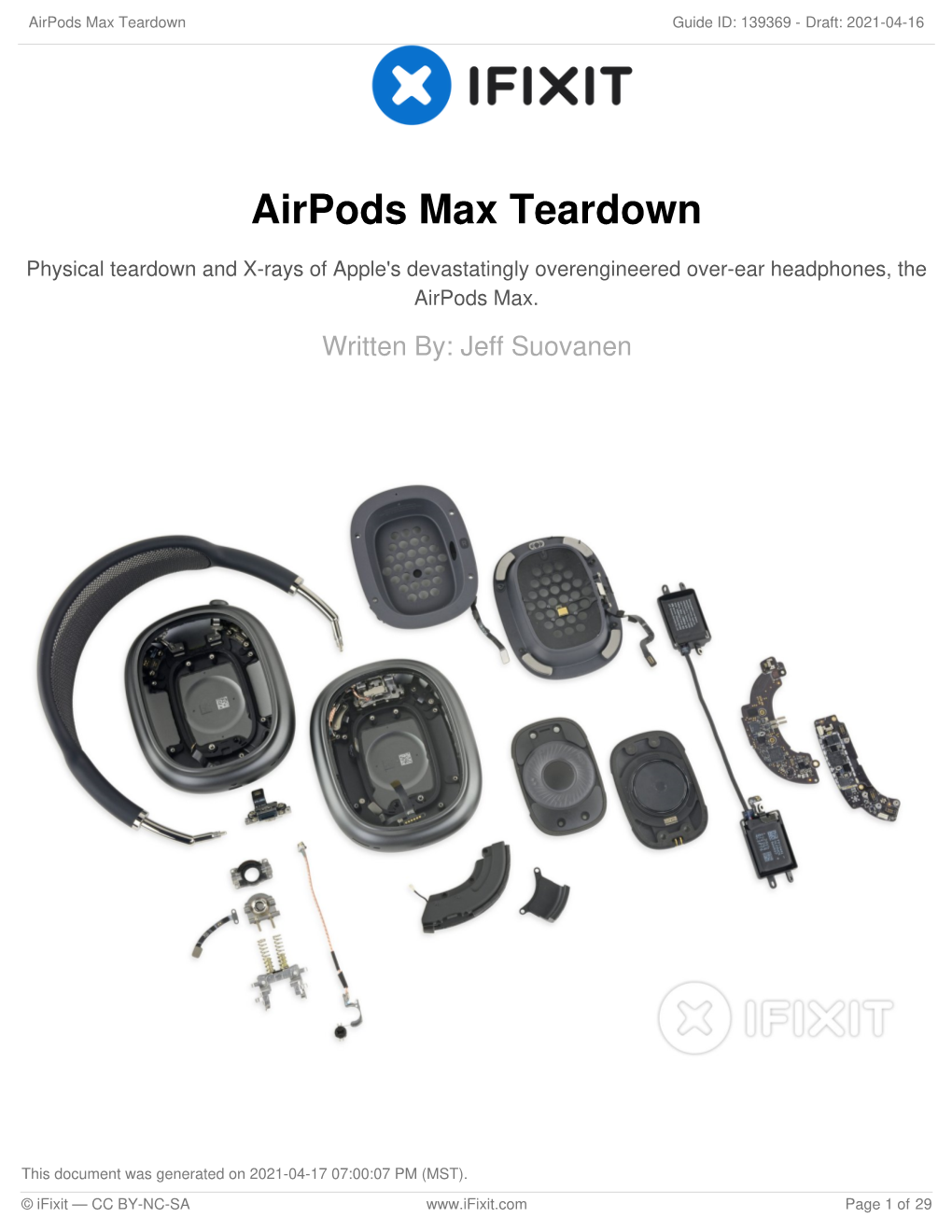 Airpods Max Teardown Guide ID: 139369 - Draft: 2021-04-16