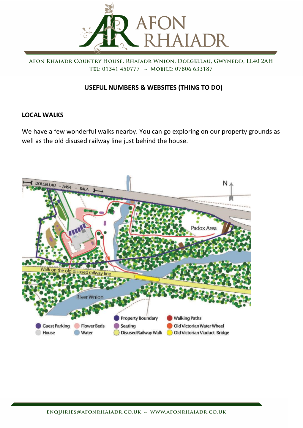 USEFUL NUMBERS & WEBSITES (THING to DO) LOCAL WALKS We