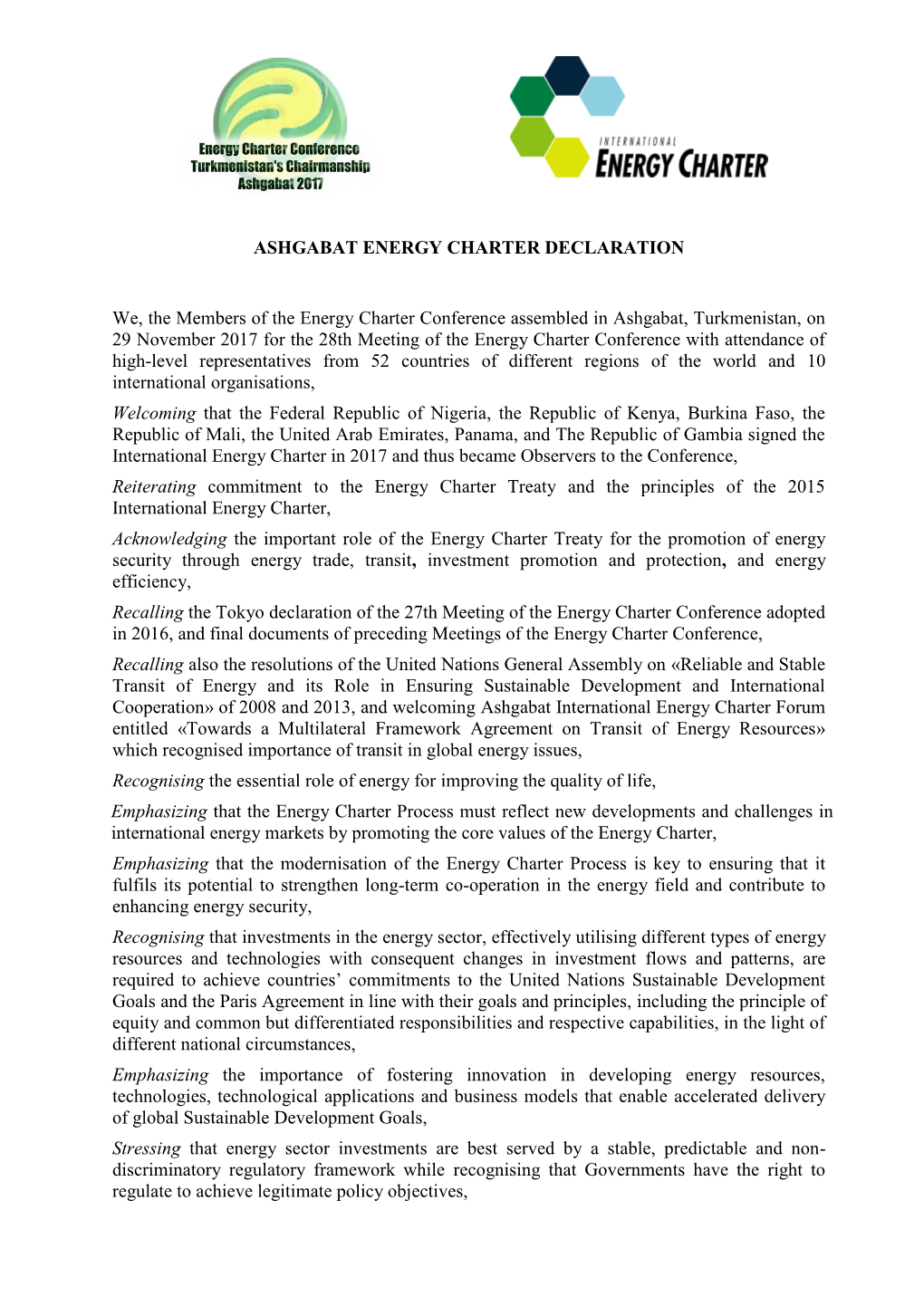Ashgabat Energy Charter Declaration