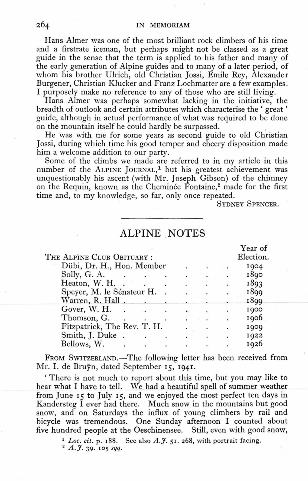 ALPINE NOTES • • Year of the ALPINE CLUB OBITUARY : Election