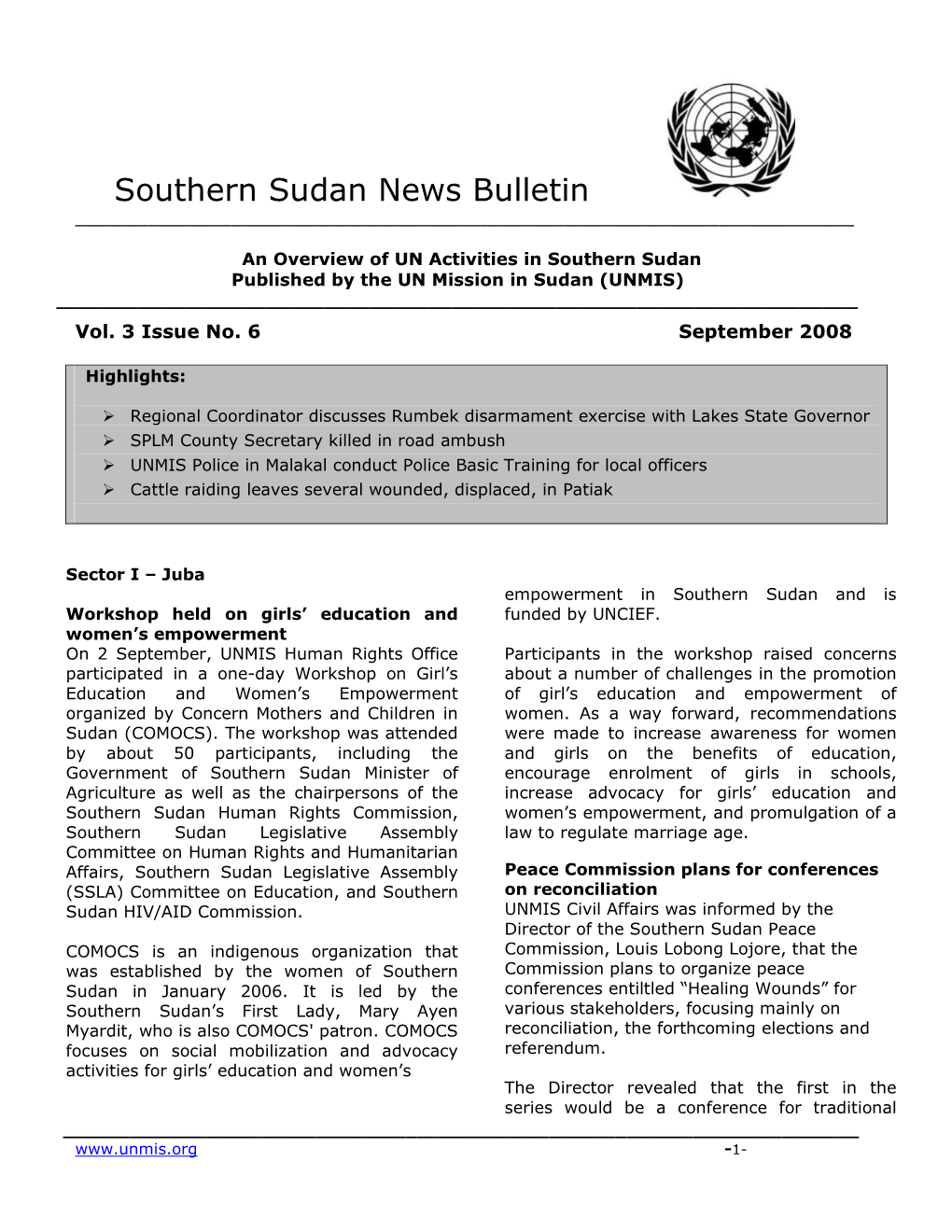 Southern Sudan News Bulletin ______