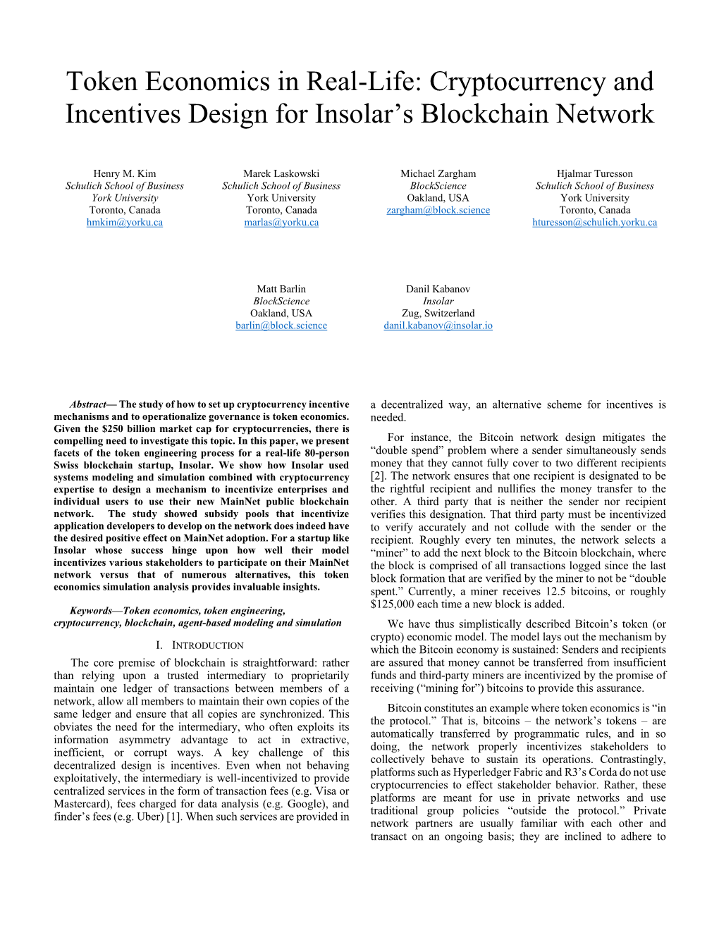 Token Economics in Real-Life: Cryptocurrency and Incentives Design for Insolar’S Blockchain Network