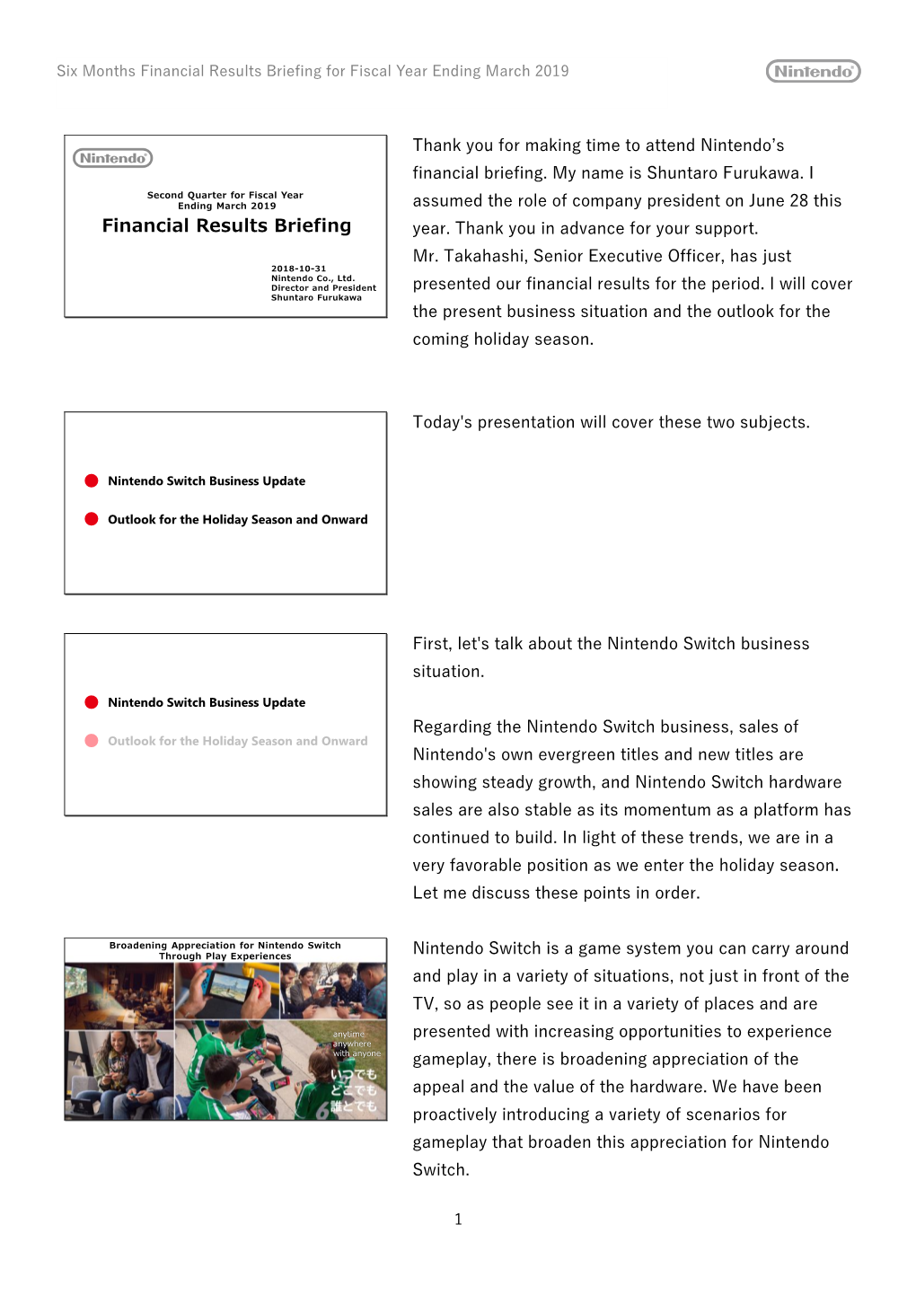 Financial Results Briefing for Fiscal Year Ending March 2019